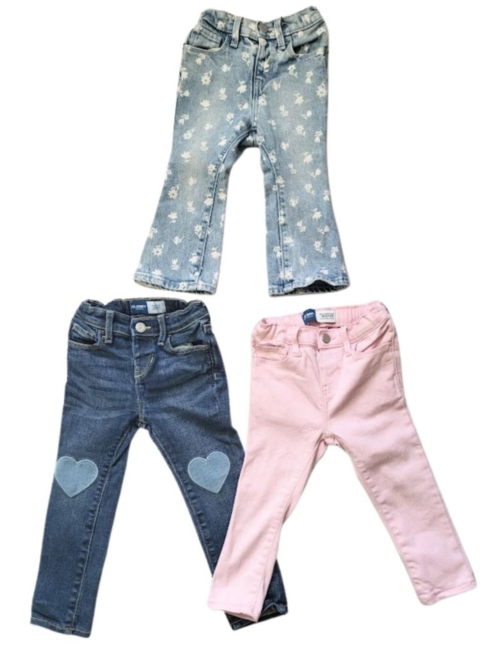 OLD NAVY Adjustable Waist Denim Blue Jeans - Bundle 3 Pairs Toddler Girl's 2T-3T